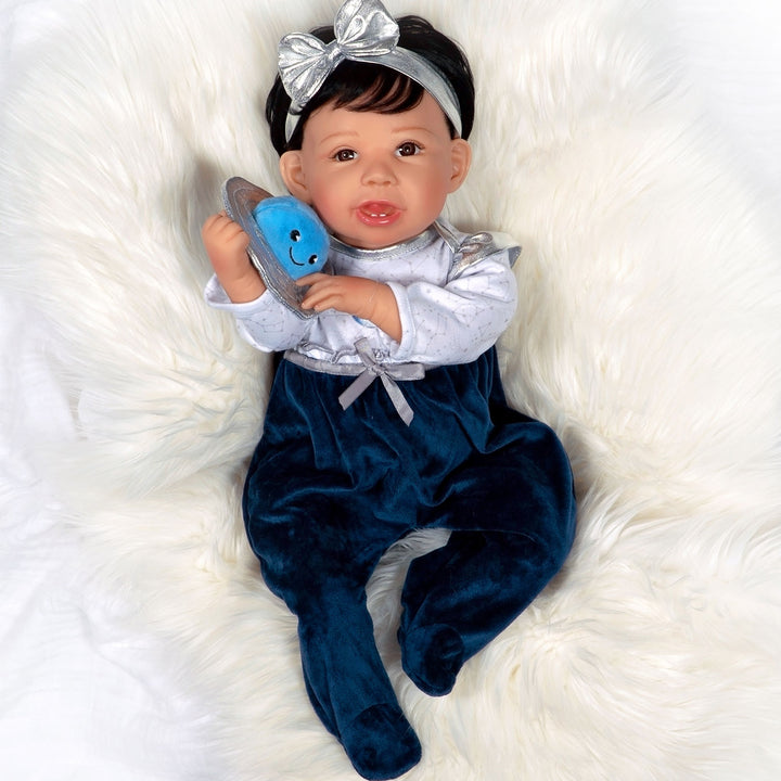Paradise Galleries Galaxia - Realistic Toddler Doll in an out of this world space girl ensemble! 21 Inch Reborn Doll in GentleTouch Vinyl by Reborn Artist, Jannie De Lange.