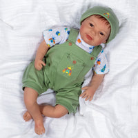 21 inch realistic toddler boy doll sculpted by doll artist Jannie de Lange. Crafted from our GentleTouch™ vinyl that gives that decadently soft and luxurious feel of real, baby-smooth skin, and comes with a weighted cloth body that features a more tapered realistic look and weighted bean bag bottom.