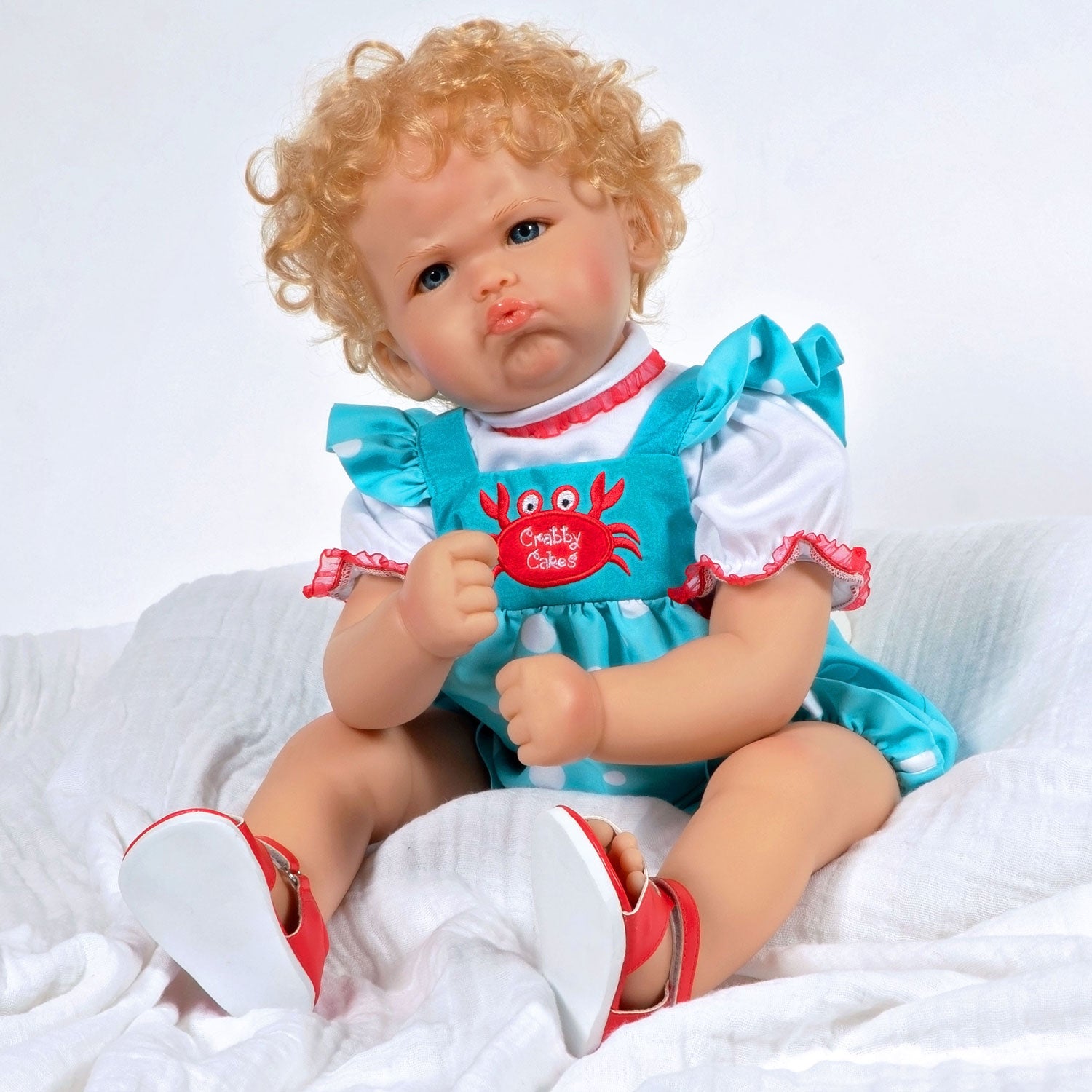 Paradise Galleries Crabby Cakes - Realistic Grumpy Toddler Girl Doll! 22 Inch Reborn Doll in GentleTouch Vinyl by Reborn Artist, Ping Lau.