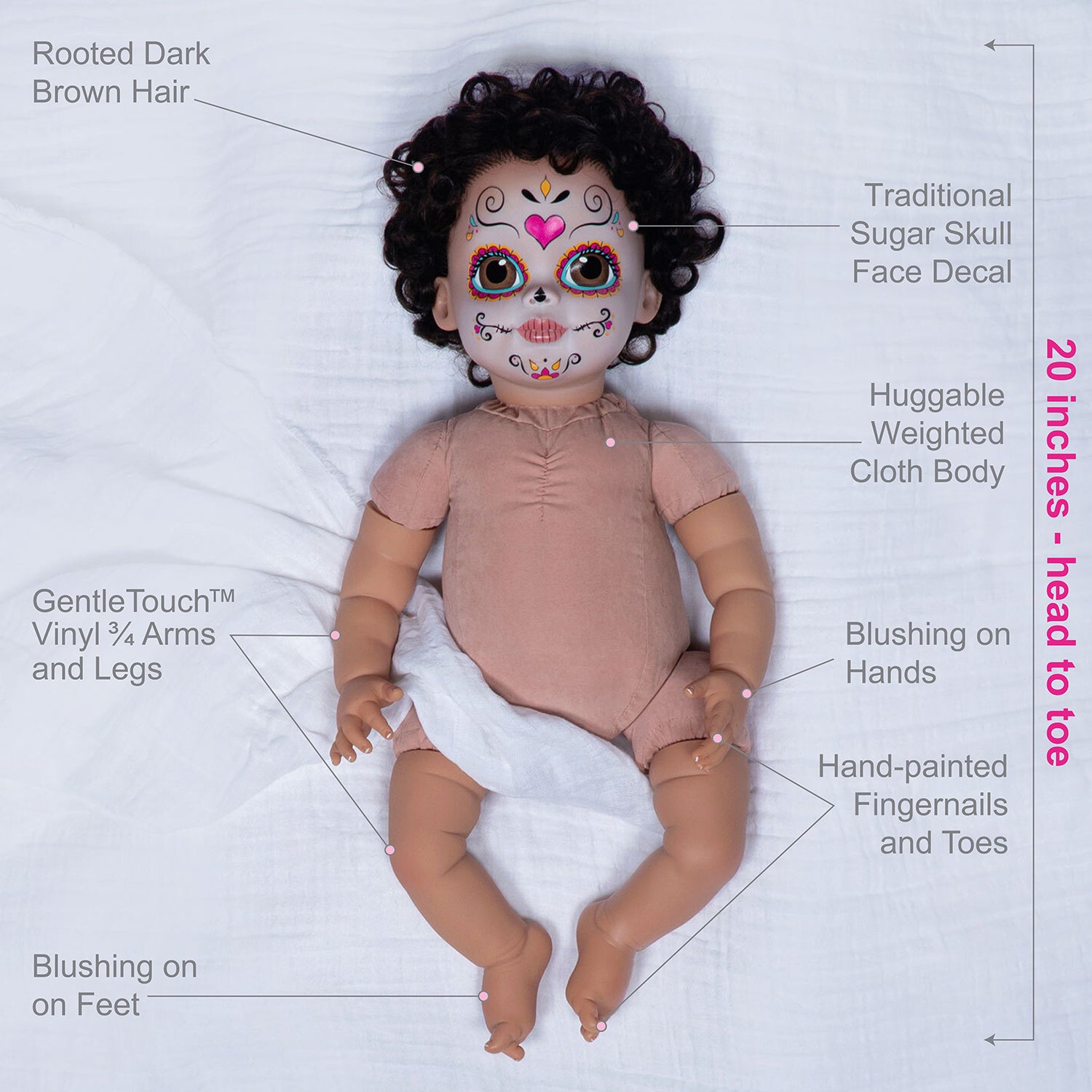 Paradise Galleries Azuquita - Realistic Toddler Doll in Celebration of Dia De Los Muertos (Day of the Dead Holiday), 20 Inch Calavera (Sugar Skull) Reborn Doll in GentleTouch Vinyl