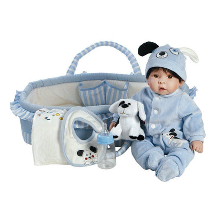Paradise Galleries Real Life Baby Doll Finn & Sparky with Bassinet