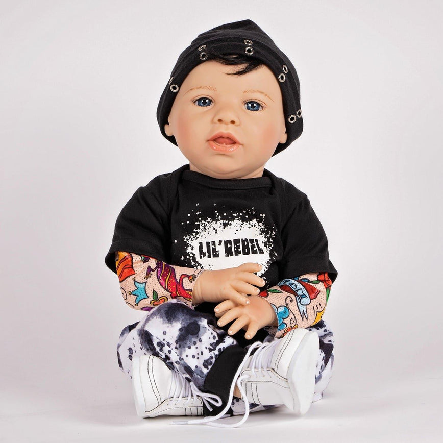 Paradise Galleries Reborn Toddler Boy Doll Lil' Rebel, 21 inch with Black Rooted Hair and Blue Eyes, Made in GentleTouch Vinyl