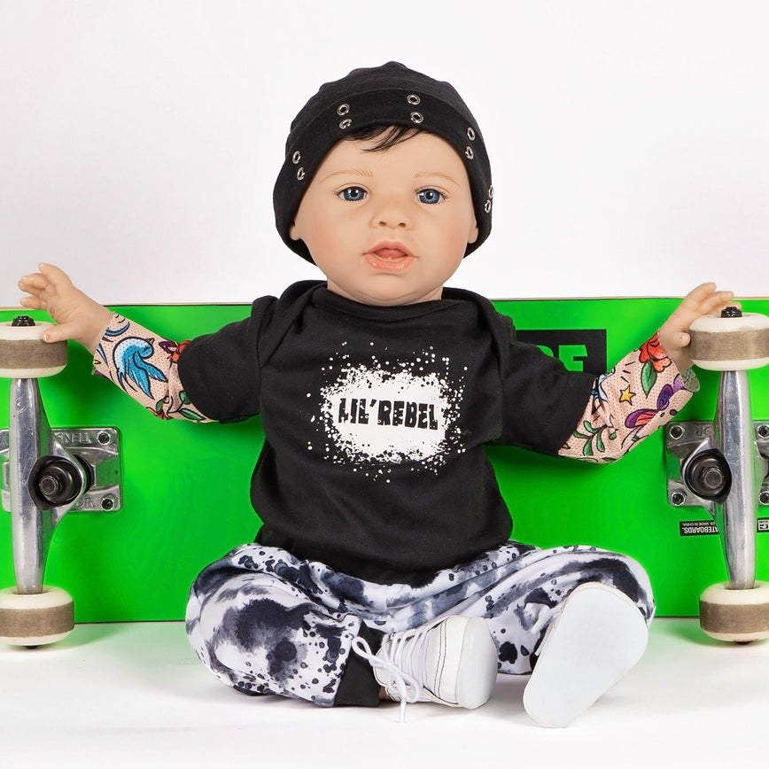 Paradise Galleries Reborn Toddler Boy Doll Lil' Rebel, 21 inch with Black Rooted Hair and Blue Eyes, Made in GentleTouch Vinyl