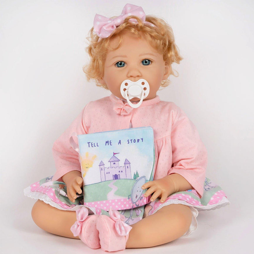 Paradise Galleries Reborn Toddler Girl Doll Story Time, 21 inch with Light Blonde Hair and Blue Eyes, Made in SoftTouch Vinyl