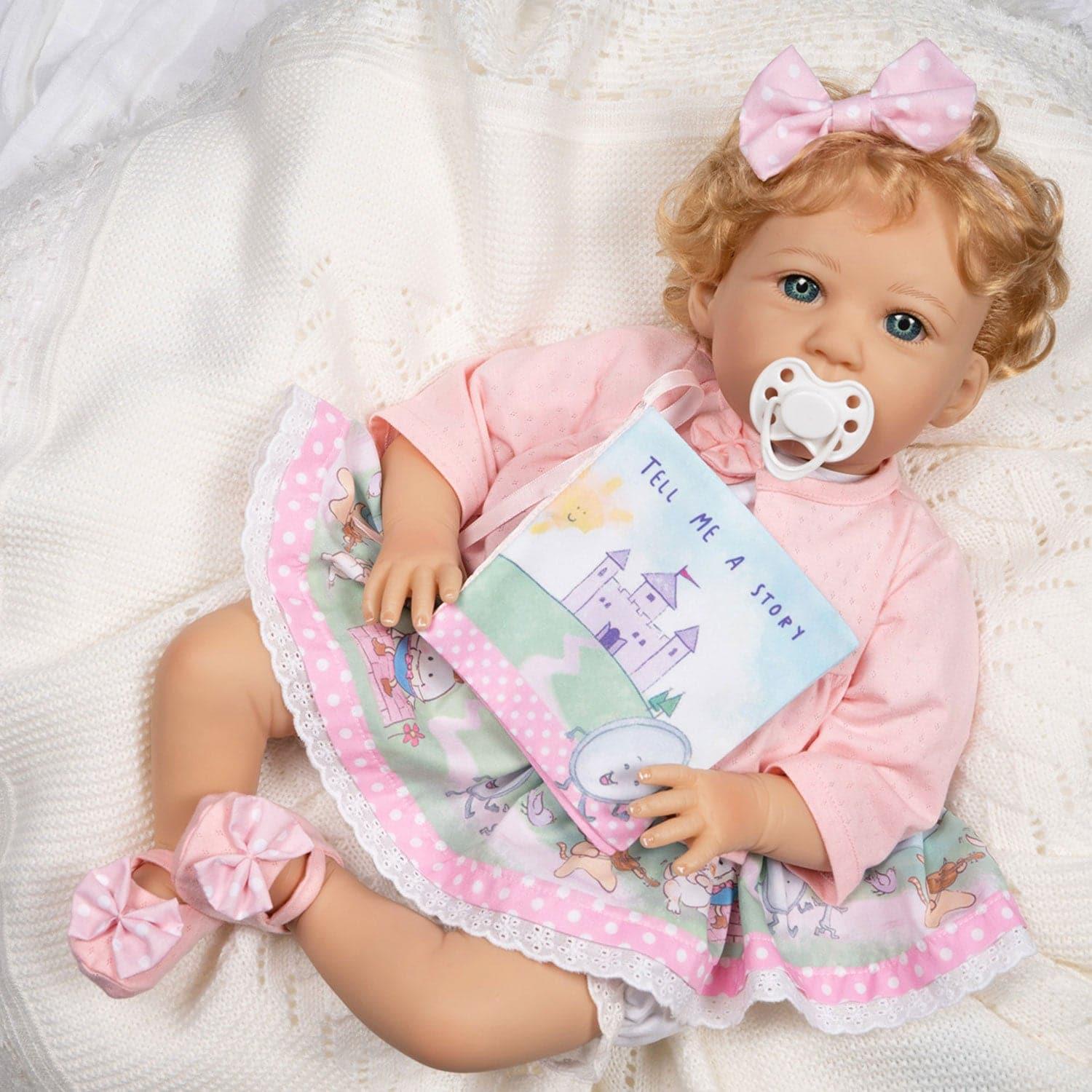 Paradise Galleries Reborn Toddler Girl Doll Story Time, 21 inch with Light Blonde Hair and Blue Eyes, Made in SoftTouch Vinyl