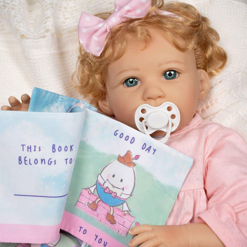 Paradise Galleries Reborn Toddler Girl Doll Story Time, 21 inch with Light Blonde Hair and Blue Eyes, Made in SoftTouch Vinyl